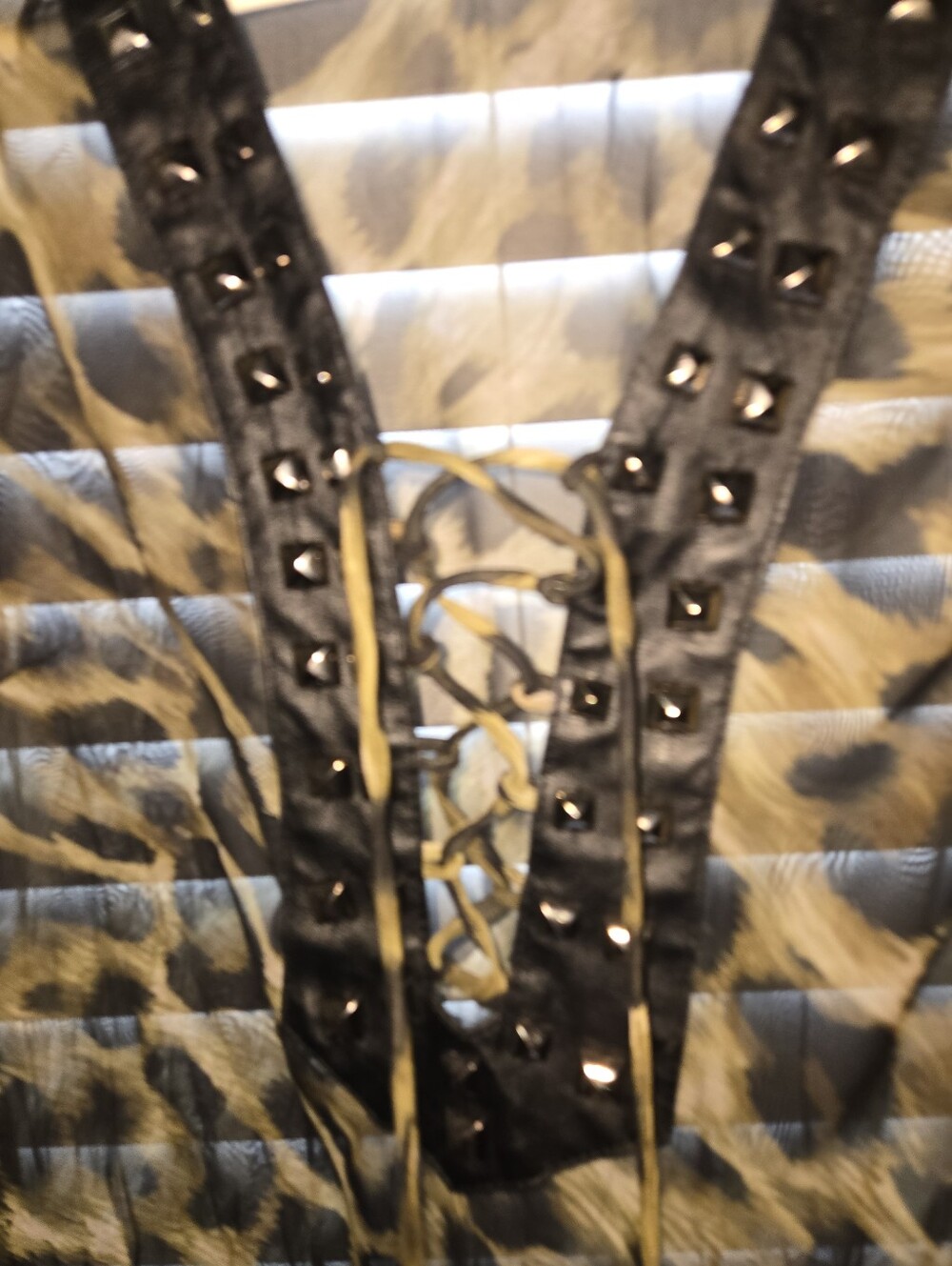 Peppe Peluso Olive and Black Camo Studded Lace-Up Sheer Blouse